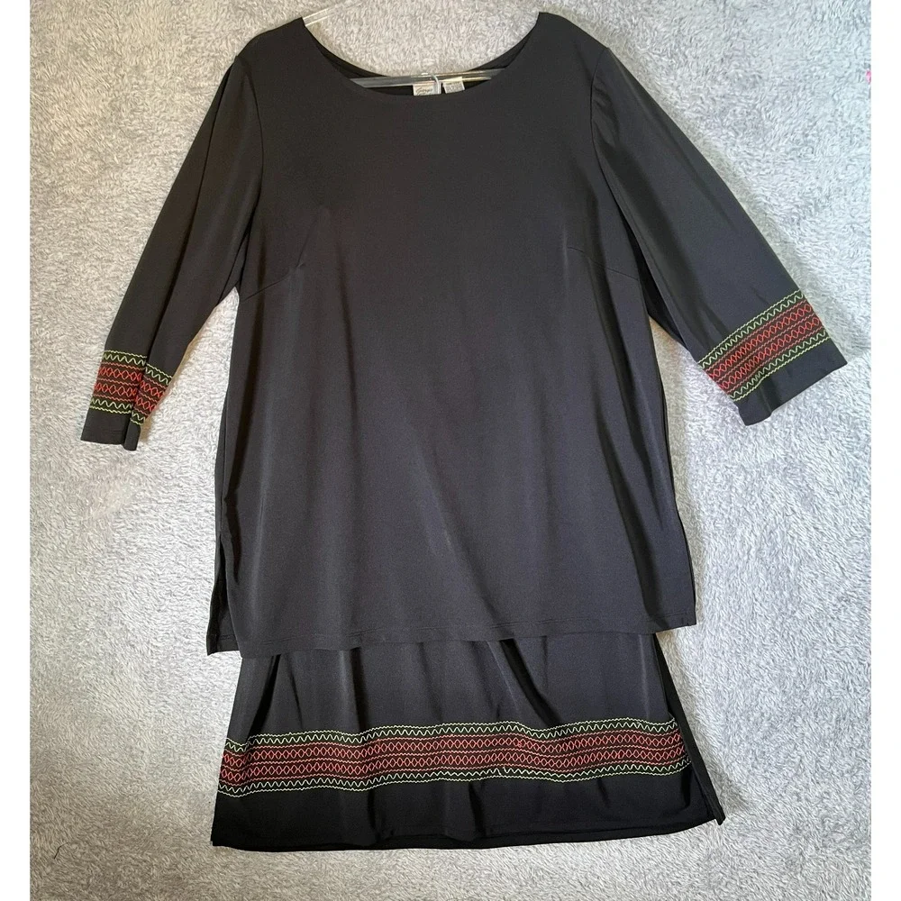 Giorgio Fiorlini 18/20W Black 2 Piece Skirt Set Embroidered Trim Modest‎ Outfit